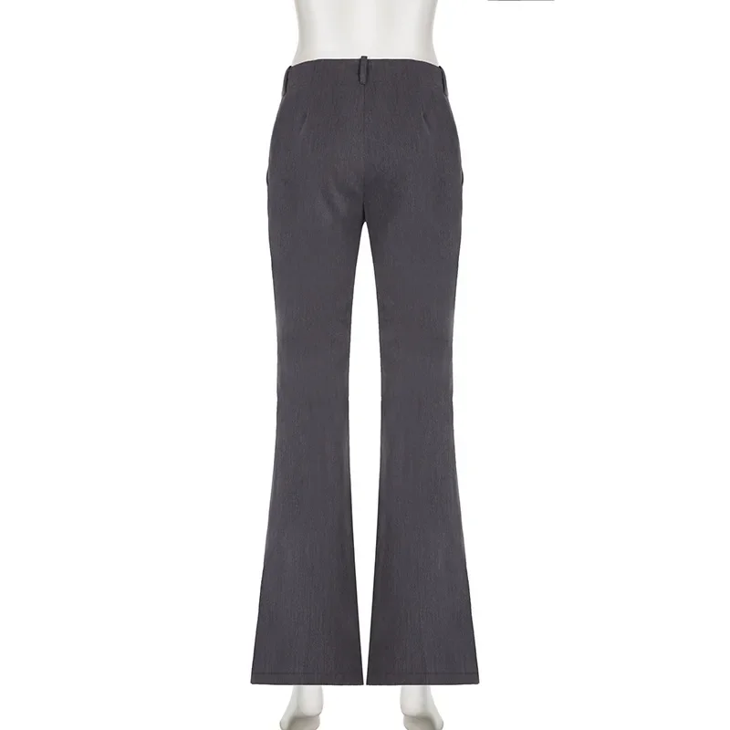 Autumn Spring Casual Basic Low-Waisted Wide Leg Techwear Pants Solid Straight Suitpants Office Elegant Slim Women Streetwear