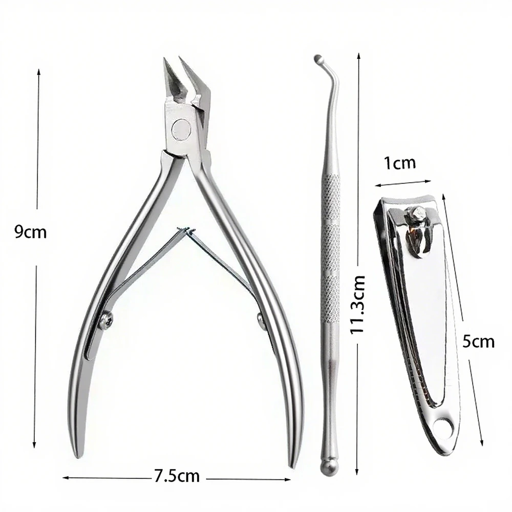3 PCS/Set Stainless Steel Nail Art Cutter Scissor Cuticle Clipper Pusher Dead Skin Remover Kit Manicure Pedicure Tools Nails Set
