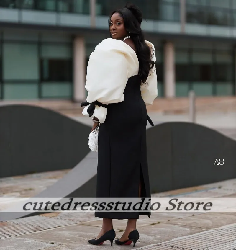 فساتين سهرة متواضعة Aso Ebi للنساء من الساتان بياقة على شكل V وأكمام طويلة فستان حفلات ميدي أفريقي مخصص #3