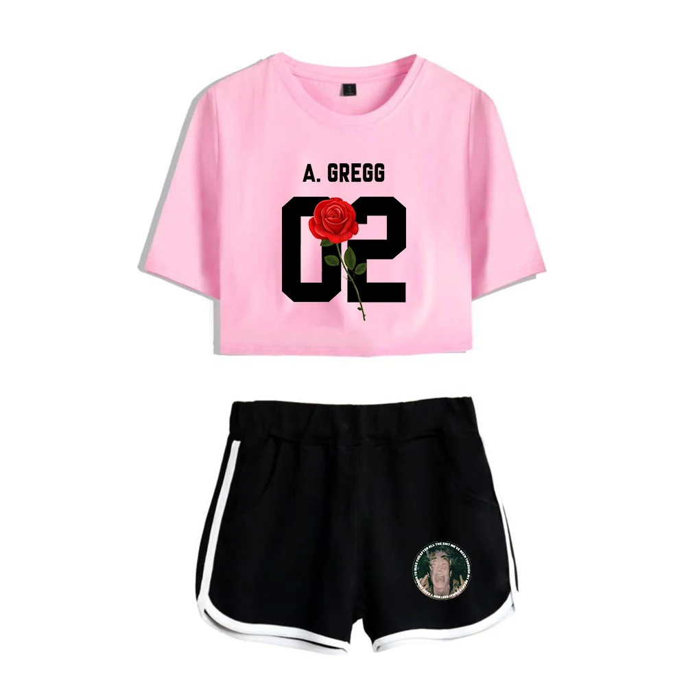 

Fashion Creative Jaden Hossler Girls Print Two Piece Set Women Sexy Shorts+lovely T-shirt Cute Dew navel Sport Girl suits
