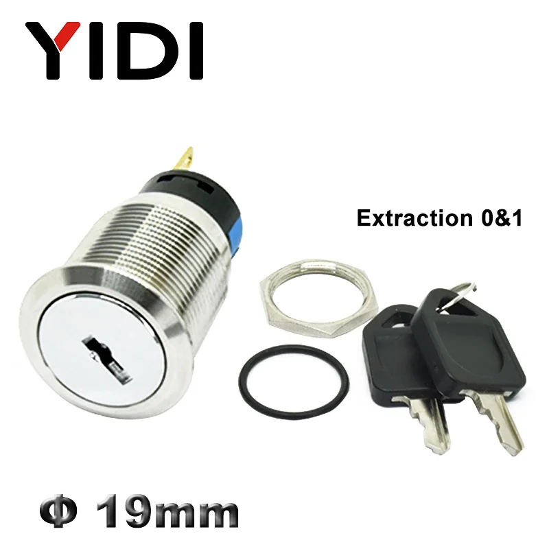 19mm Waterproof Stainless Steel 2 3 positions Metal Key Switch 1NO1NC button switch self-locking latching switch