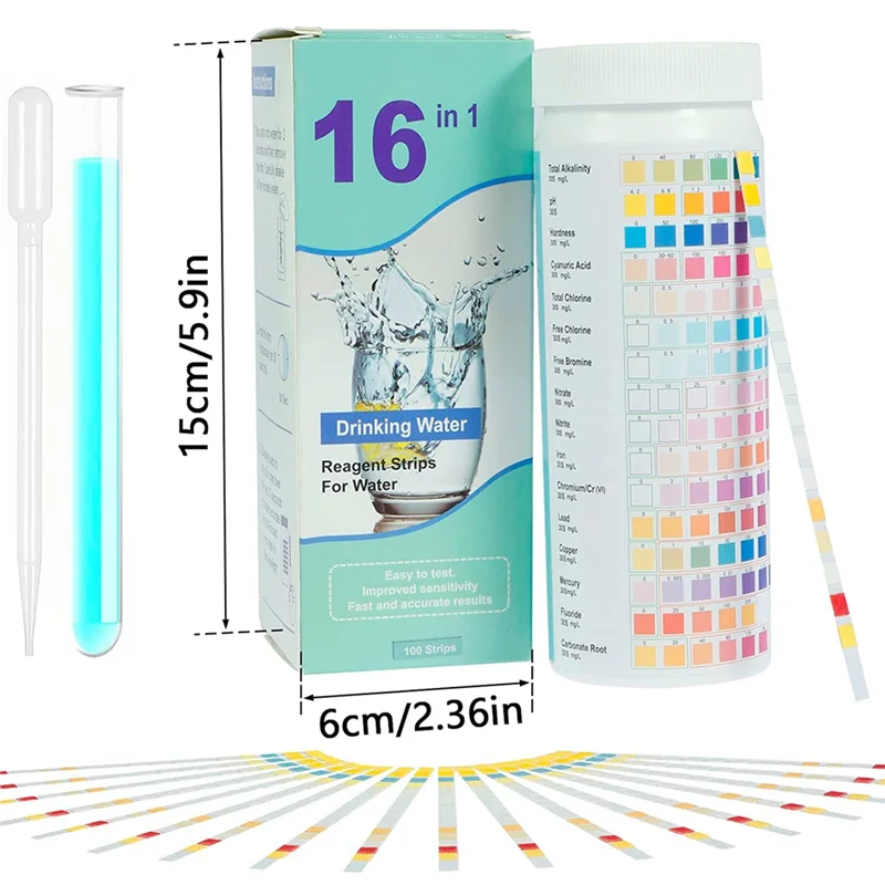 M04K Комплект для тестирования питьевой воды премиум-класса 16 в 1, для питьевой воды, 100 полосок, точные тест-полоски для воды, для твердости PH свинца