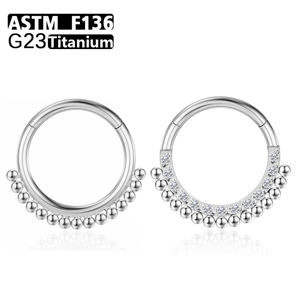 

F136 G23 Titanium Piercing Beads CZ Nose Rings Hoop Earrings For Women Cartilage Hinged Helix Hinged Segment Ear Tragus Cartilag