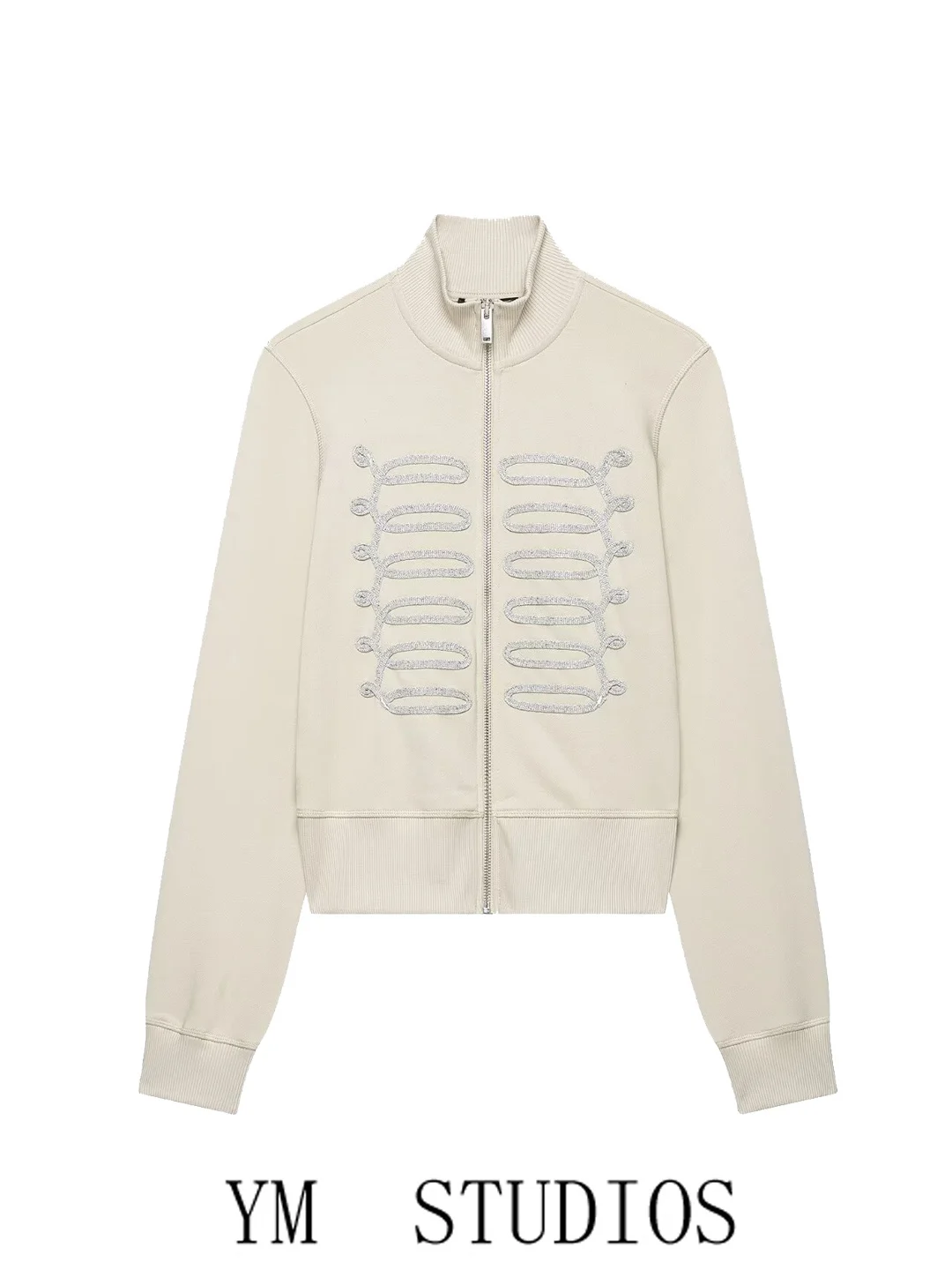Women's Short Casual Zipper Collar Jacket Spring Autumn Pullover Sweatshirt Decorative Knot Buckle Polyester Fiber Long Sleeve