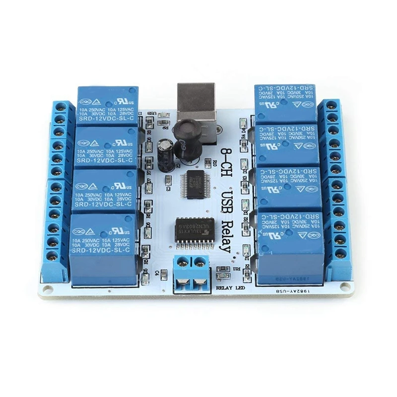 12V USB Relay Board 8-Channel 12VDC Type-B USB Relay Board Module Controller For Automation Robotics