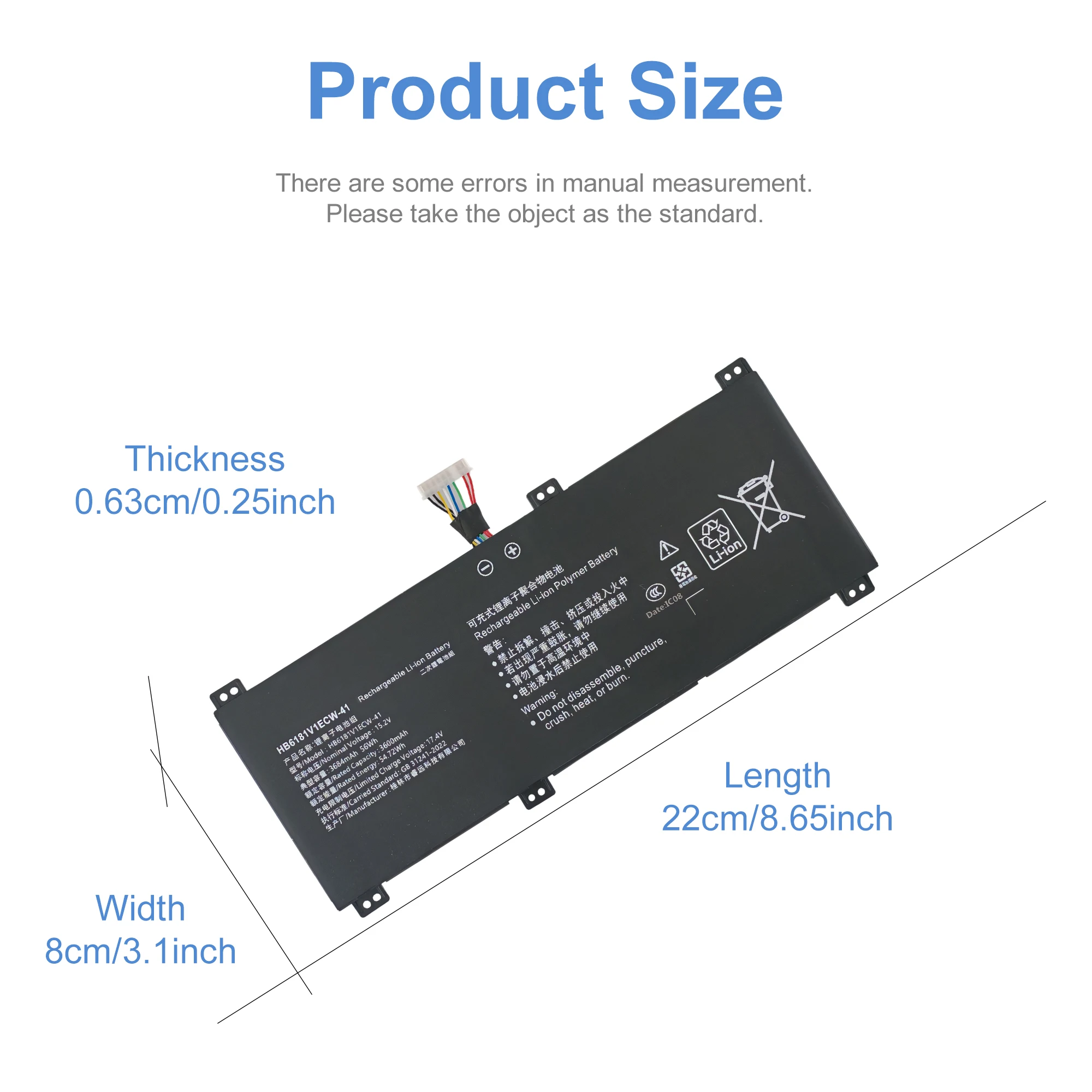 HB6181V1ECW-41(8 WIRES) 22A Battery For MagicBook16 HYLR-WFP9 HYM-W56 W76HVY-WAP9W WAP9 HLY-W19RP HBL-W29 WFG9 WDG9 WAH9HNL V700