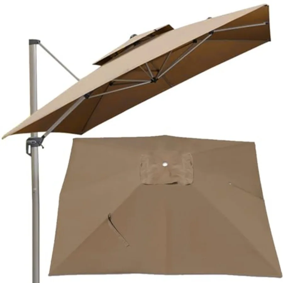 

10x10ft Patio Umbrella Replacement Canopy, Square Cantilever Cover, 2-Tier Outdoor Market Umbrella Top Cover, Weather-Resistant