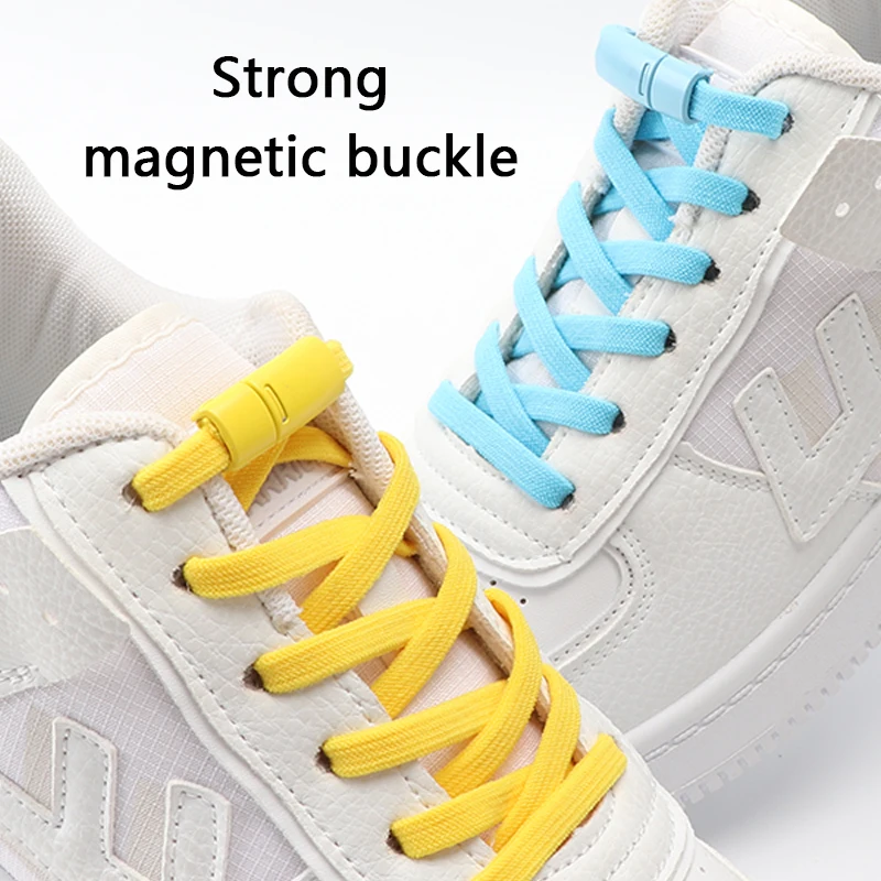 No Tie Shoelaces Magnetic Colorful Locks Shoestring For Casual Shoes Accessories 6MM Width Elastic Laces For Sneakers Sport Shoe