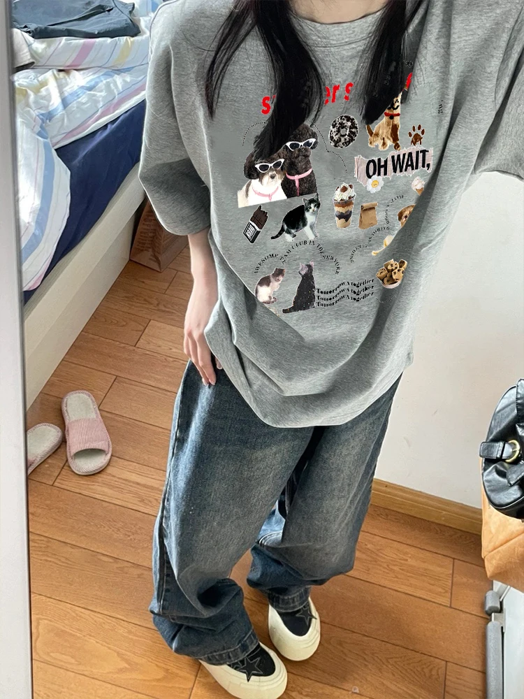 

Свободный крой, 100% хлопок, футболка, молодежный стиль, летний повседневный топ с принтом, качественная продукция из Китая