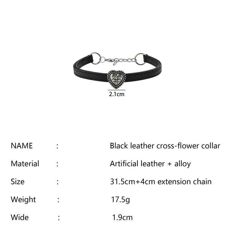 Vintage Flower Heart Necklace for Women Fashion Punk Pu Leather Choker Collar Chain Jewelry Goth Cool Stuff Couple Accessories