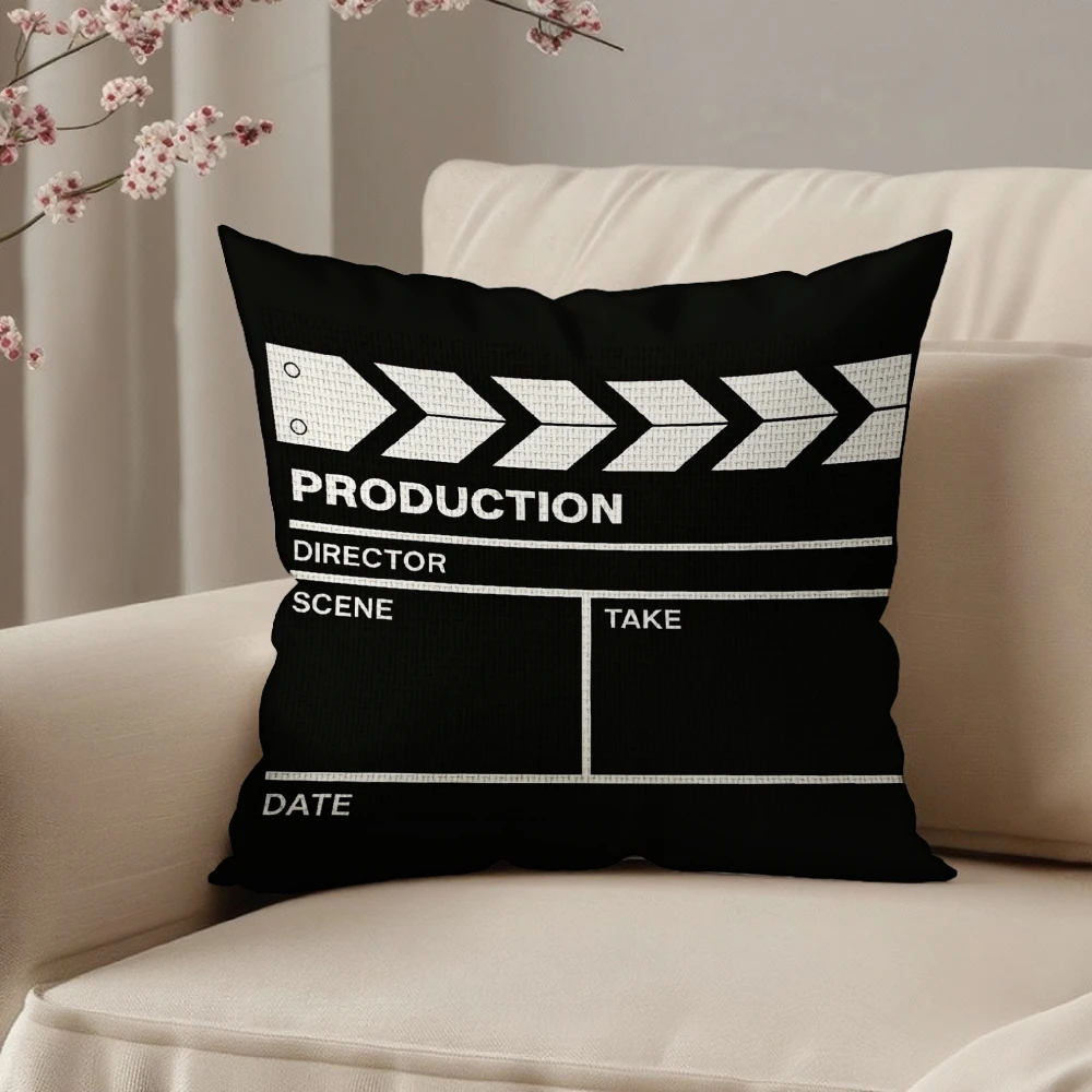 Square Throw Pillow Case Black Movie Clapperboard Production Director Scene Take Print For Living Room Sofa Bedroom Home Decor