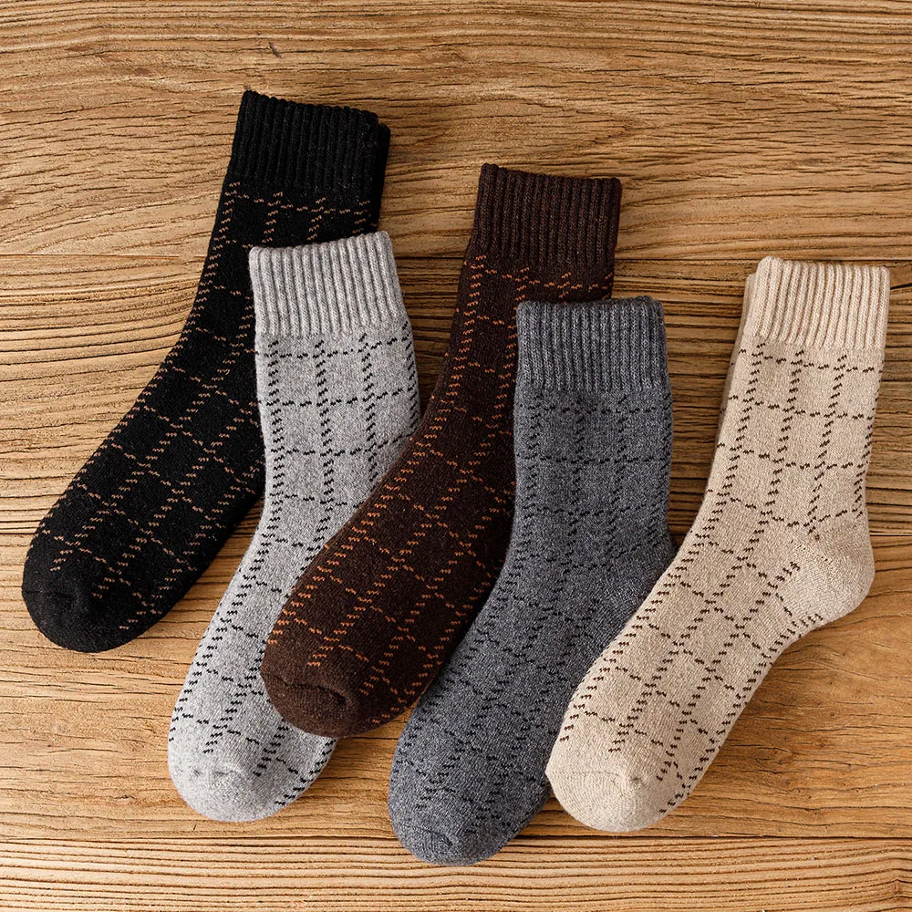 3 Pair Winter Thick Warm Men's Wool Socks Harajuku Retro Fashion Long Socks High Quality Breathable Business Thick Terry Socks