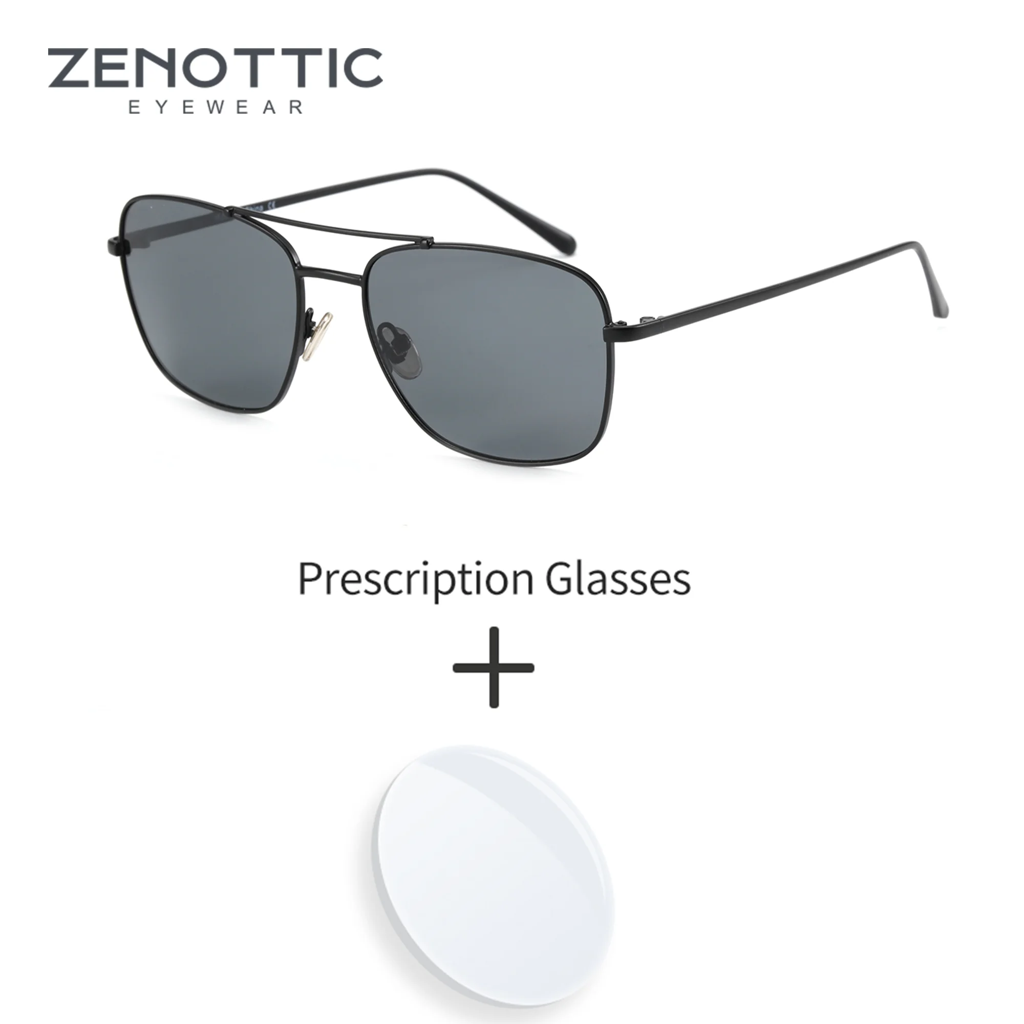 ZENOTTIC  Titanium Alloy Prescription Sunglasses Retro Square Polarized Men's Sun Glasses Uv400 Protection Driving Shades