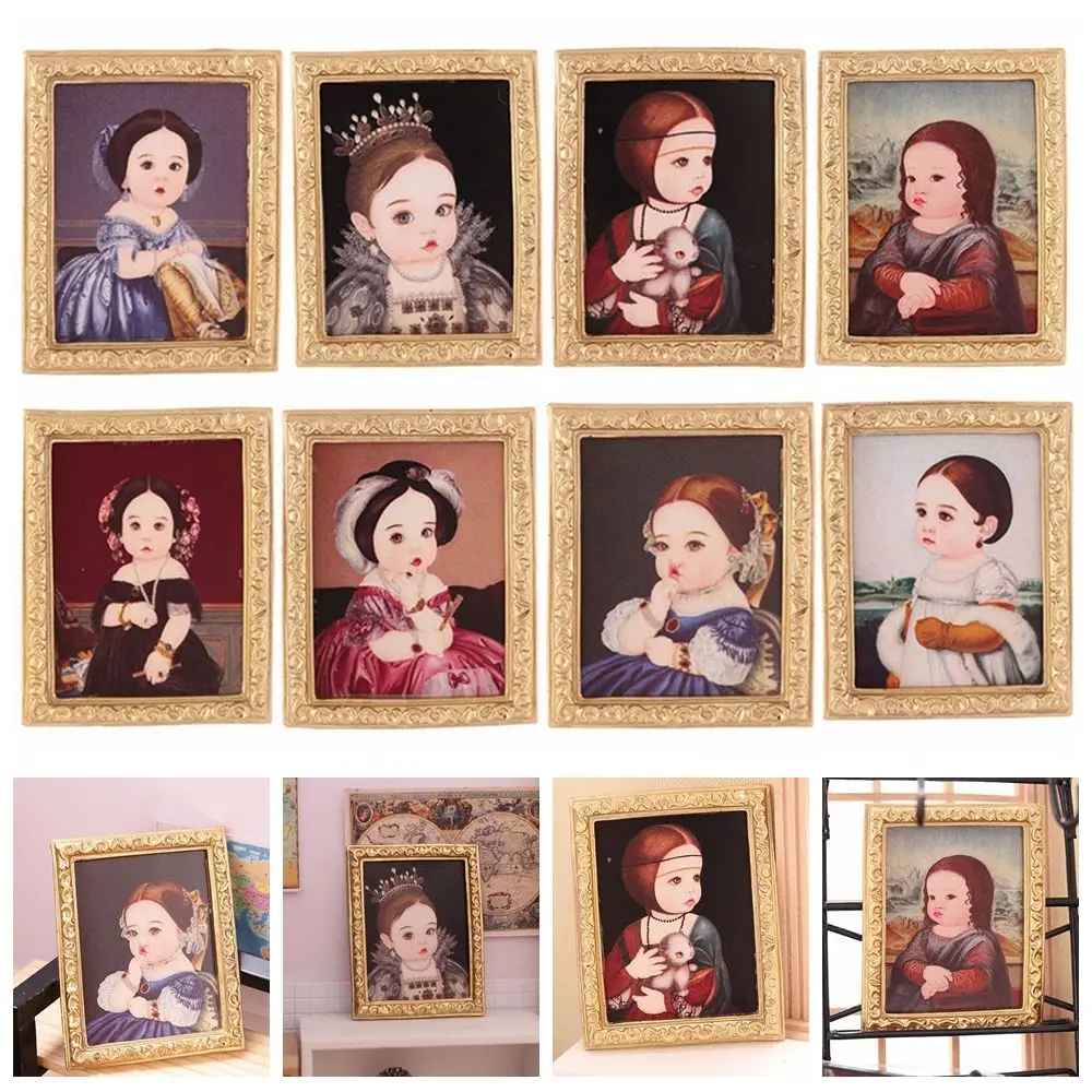 1:12 Scale Scene Model Retro Frame Miniature Pictures Dollhouse Oil Painting Dolls Accessories Wall Mural