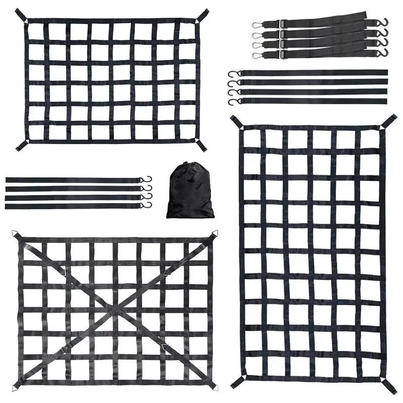 Car Trunk Rooftop Net Mesh Cargo Net Heavy Cargo Net Truck Trailer Dumpster Extend Mesh Covers Luggage Nets With 4 Fixed Belt