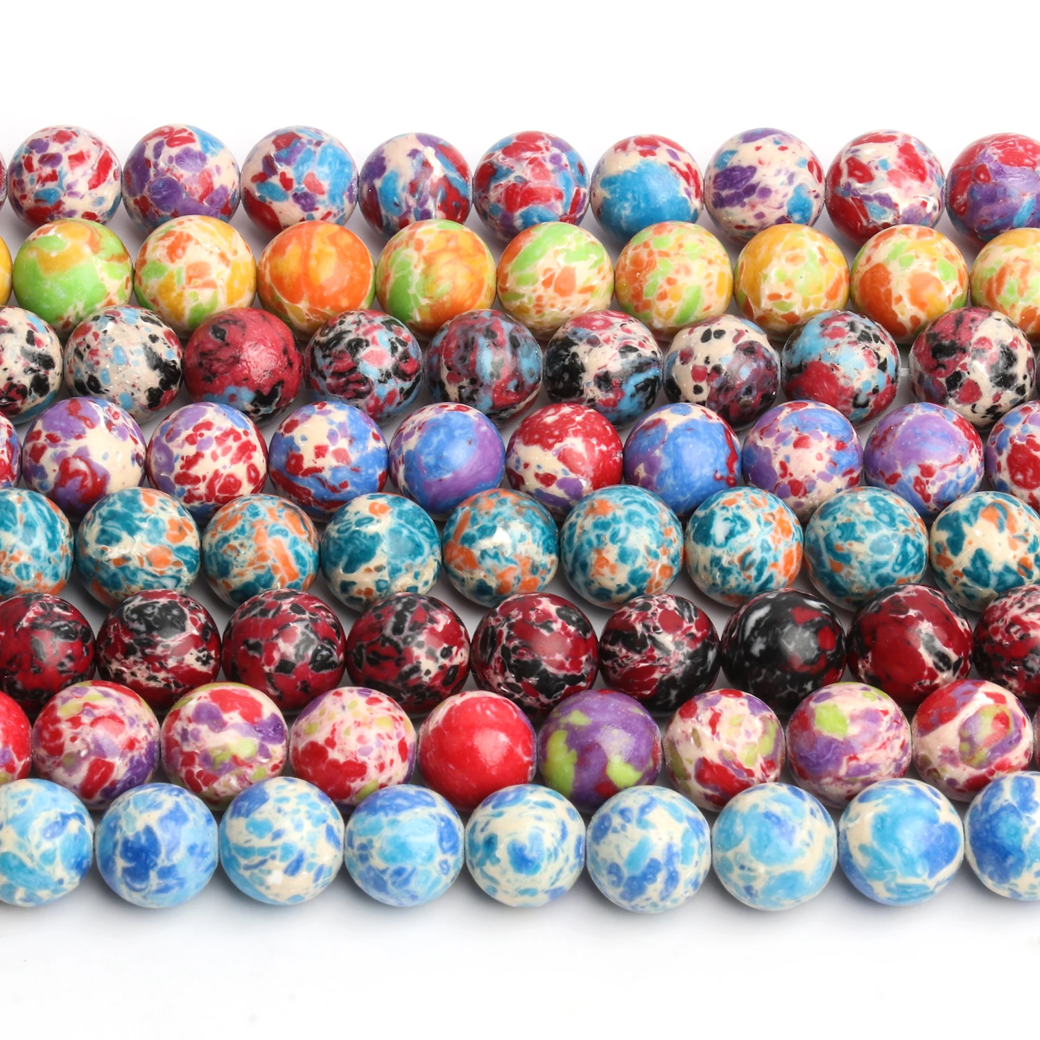 6/8/10mm Tricolor Sea Sediment Jasper Bead Natural Stone Round Loose Beads for Jewelry Making Supplies DIY Charms Bracelets 15''