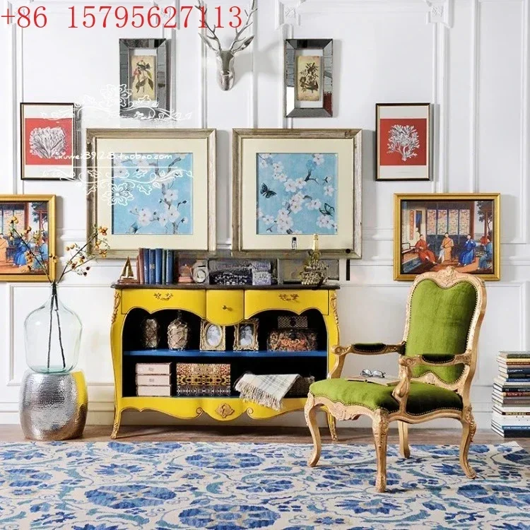 European neoclassical solid wood carving flower sofa chair American country, studio image reception chair9344