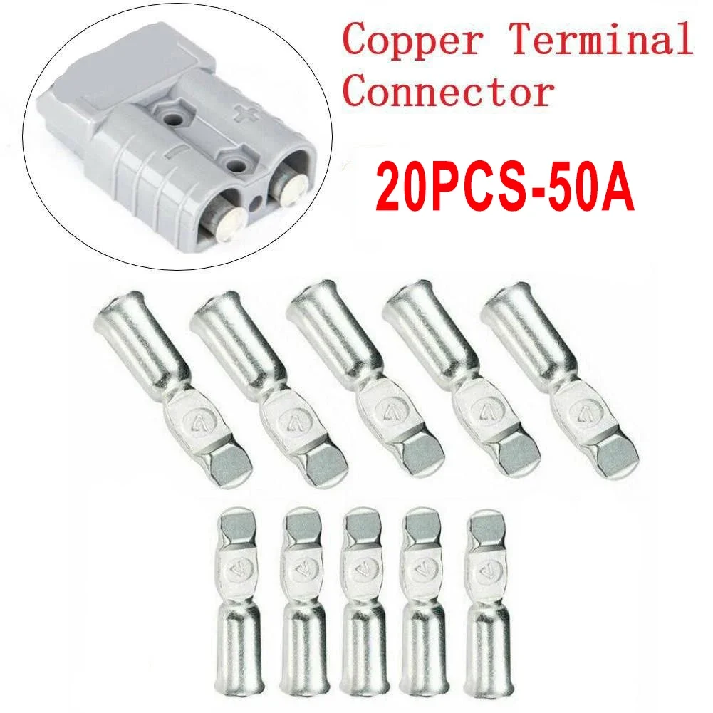 Copper Connector Cable Terminal 20 Pieces 50Amp Contacts For Battery Connections Termination High Quality Useful Brand New