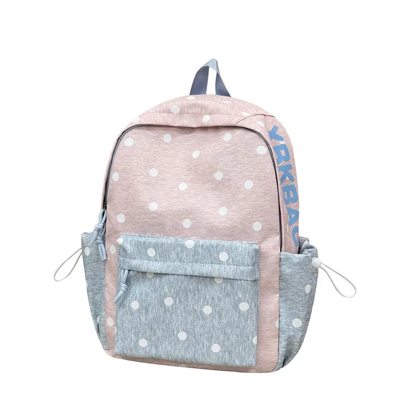 College-style polka dot color-blocked backpack for female students, large capacity, lightweight, stylish school bag, casual back