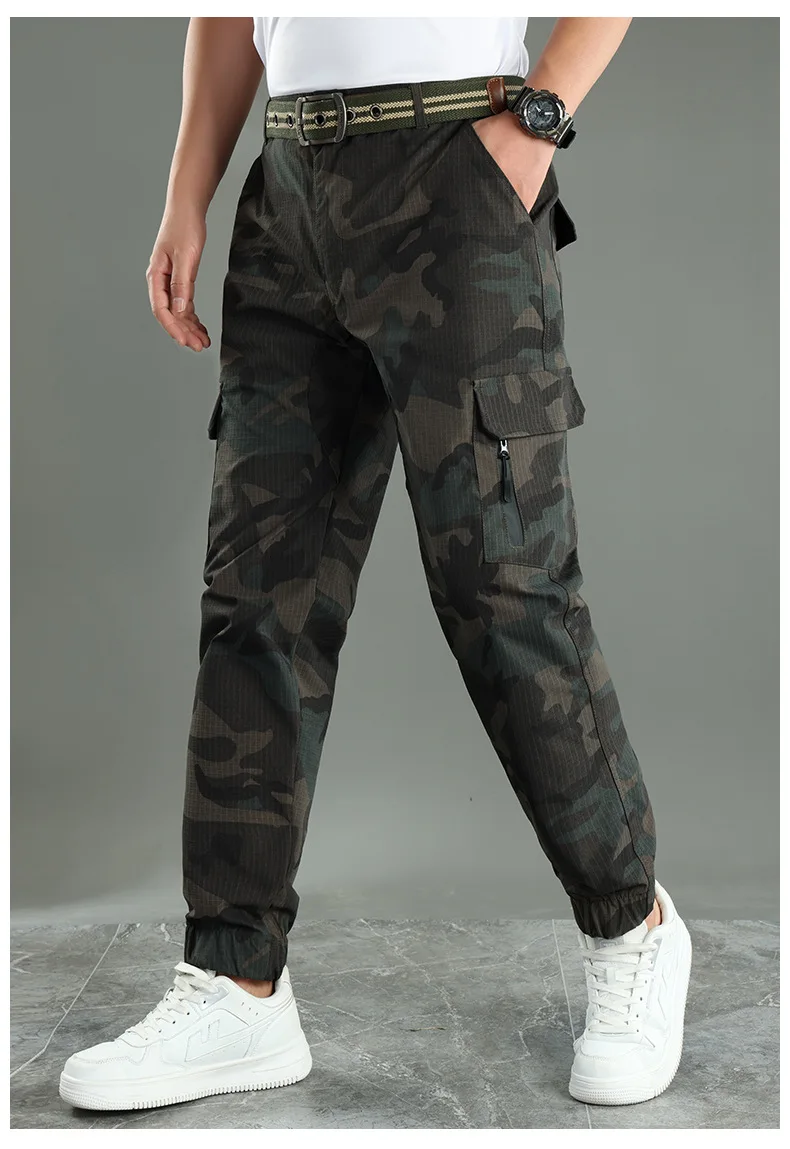 Men's Camo Cargo Pants Multi-Pocket Ripstop Work Trousers Loose Plus Size Outdoor Mechanic Labor Outdoor Pants