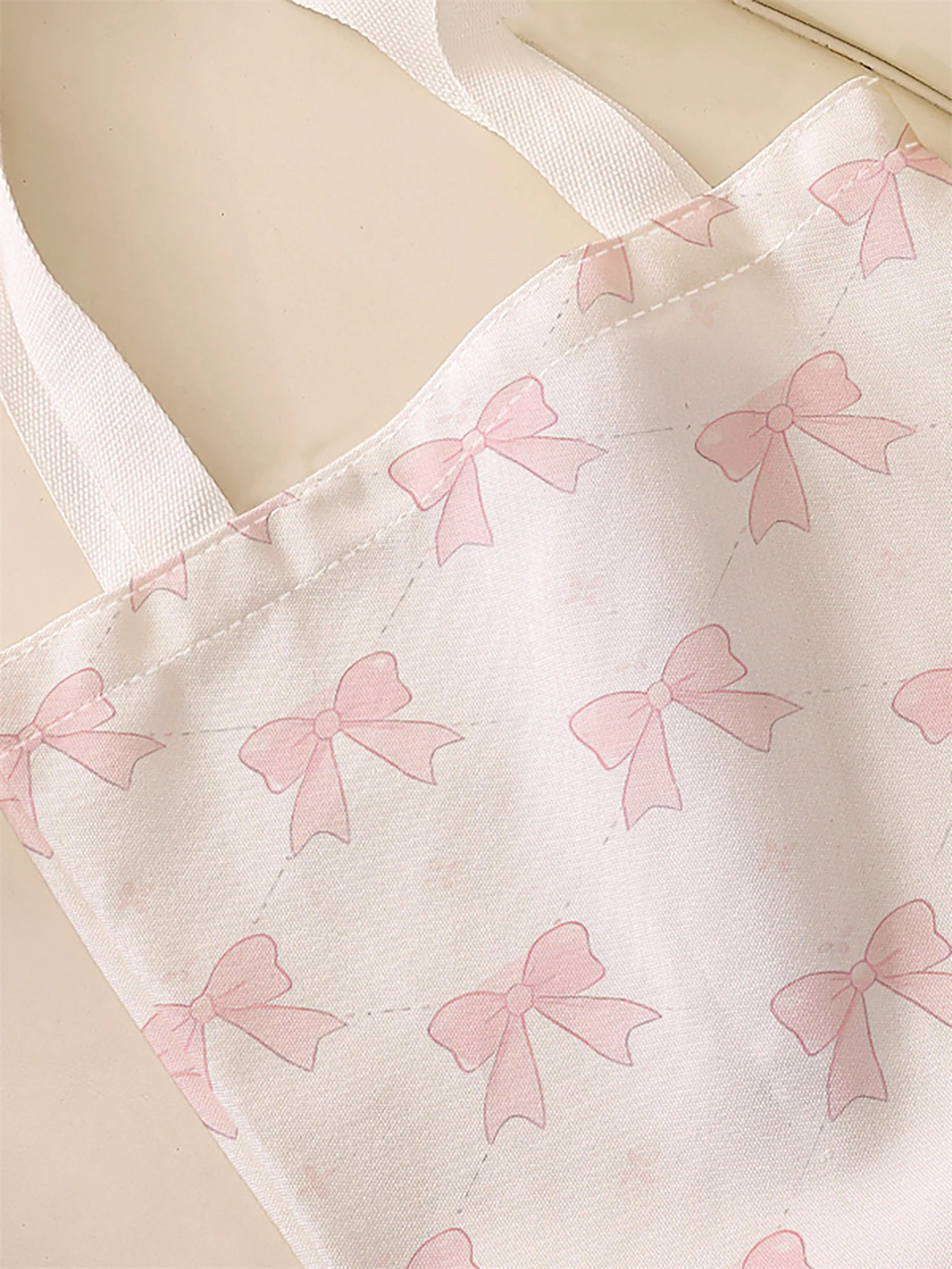 Bedruckte Freizeit-Handtasche mit Schleifenmuster, wiederverwendbarer modischer Rucksack, multifunktionale Handtasche, Einkaufstasche aus Canvas – Detail 4