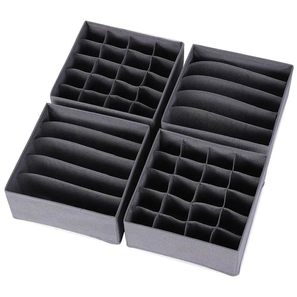 

Набор из 4 складных тканевых коробок-органайзеров для хранения: корзины-контейнеры для шкафа, комода, ящиков, разделители для одежды и белья