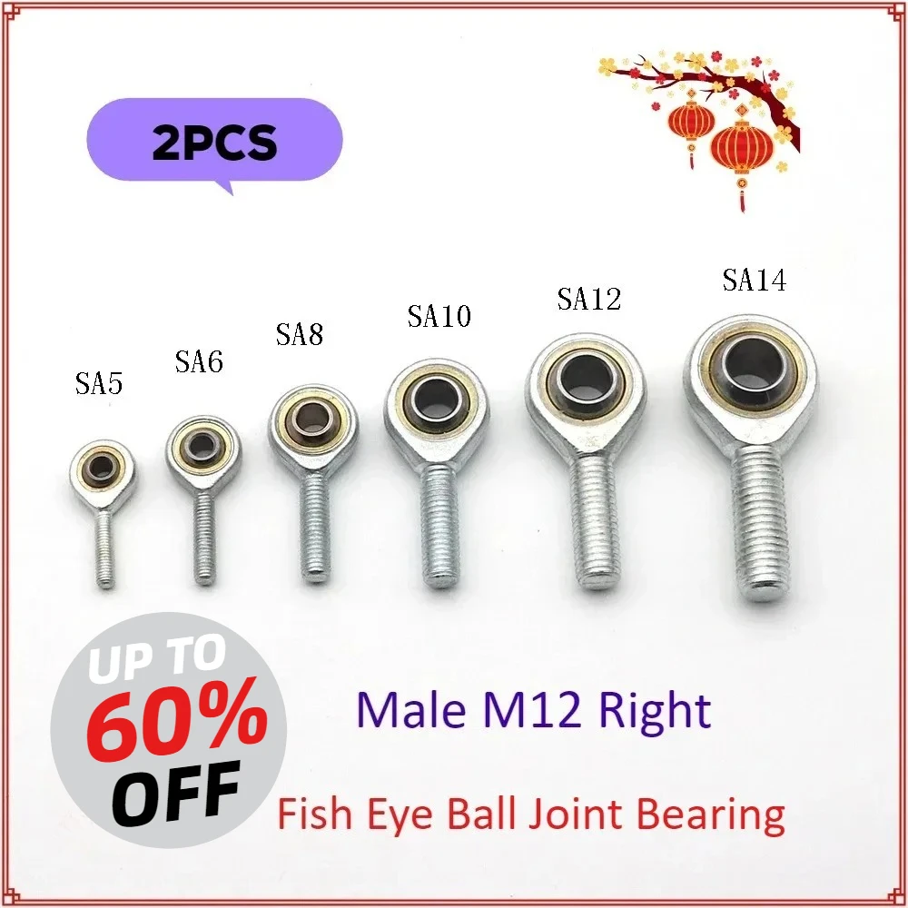 

2PC SA12 Rod End Right Hand Fish Eye Ball Joint Uniball Joint Male T/K Metric Thread Bearing Shaft Inner Hole 5mm To 16
