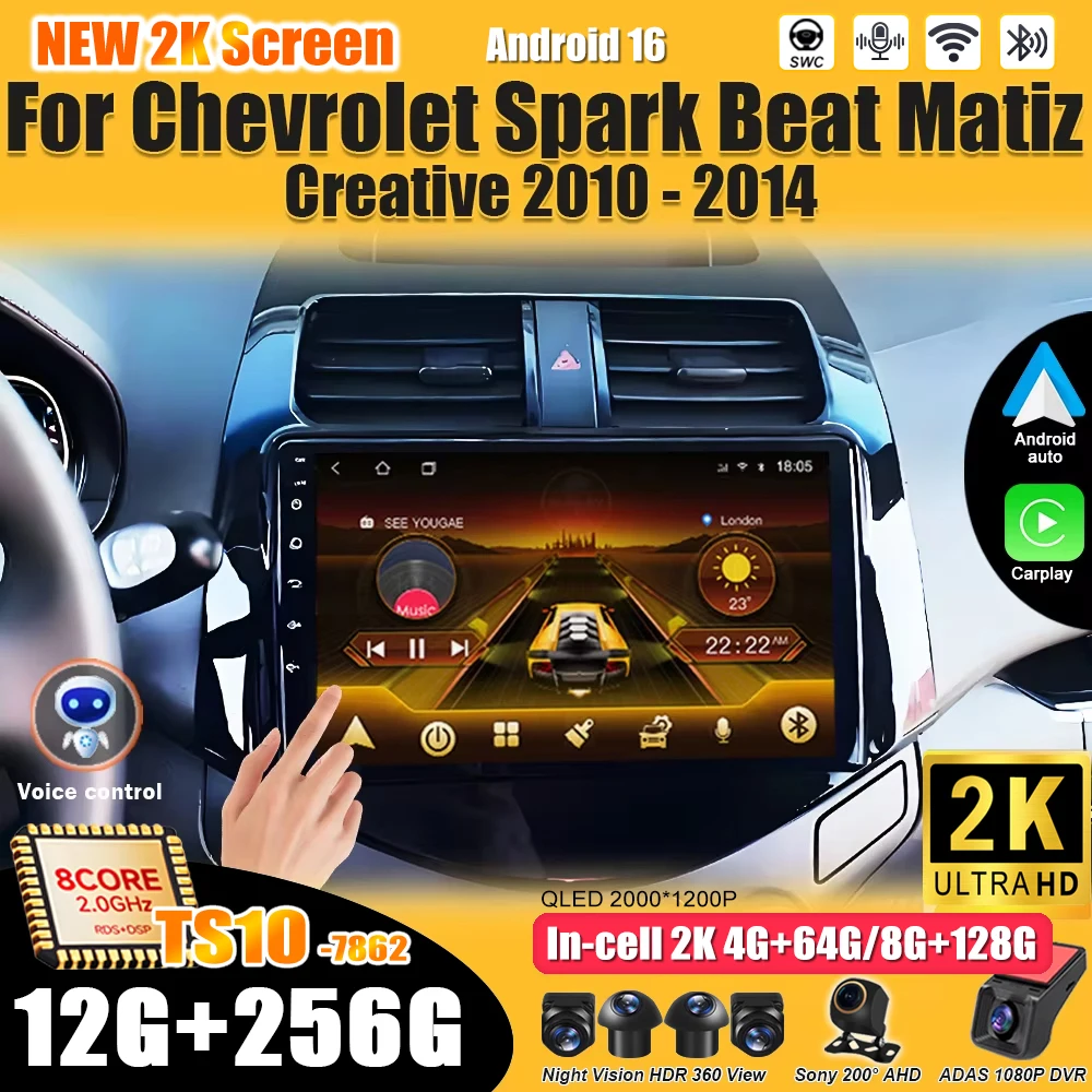 Central Multimídia Android 16 para Chevrolet Spark Beat Matiz Creative 2010 - 2014 com Android Auto e Bluetooth