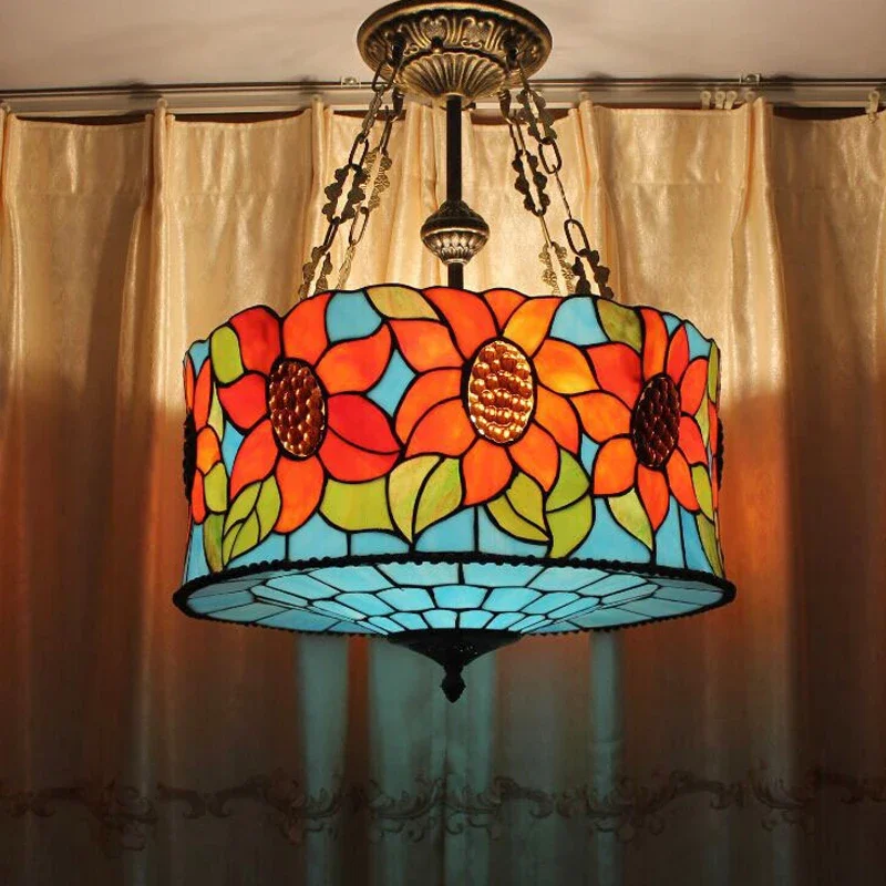 AFRA Tiffany European Chandelier Vintage Creative Color Glass Pendant Lamp  Home Living Room restaurant Bedroom Hotel Corridor