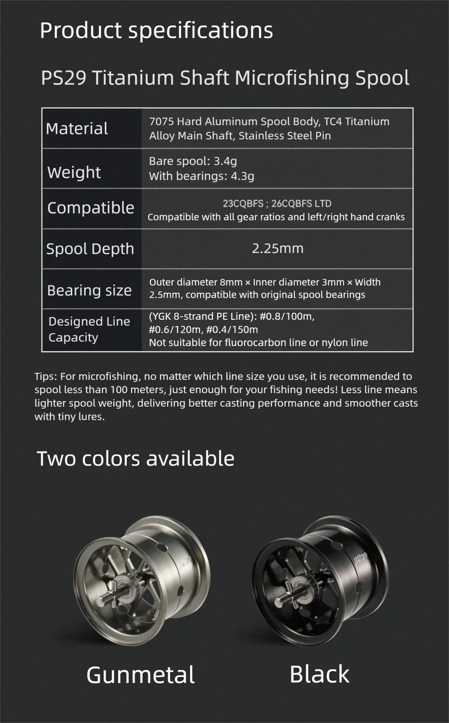 PYL PS29-CQ Modifizierte Spule für Shimano 23 CQBFS / 26 CQBFS LTD 7075 Aluminium-Titanium-Schaft Micro BFS Spule 0,8g Köderstart – Detail 3