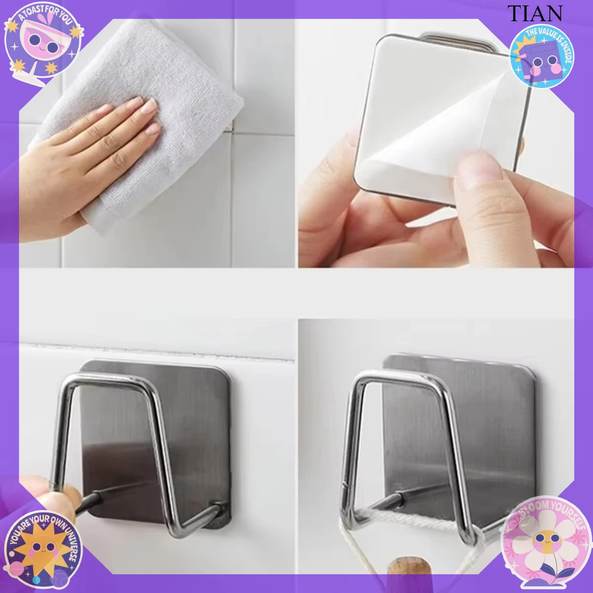 TIAN  2pcs Sink Sponge Holder For Kitchen Slivery Stainless Steel Household Water Channel Dishcloth Rag Storage Rack