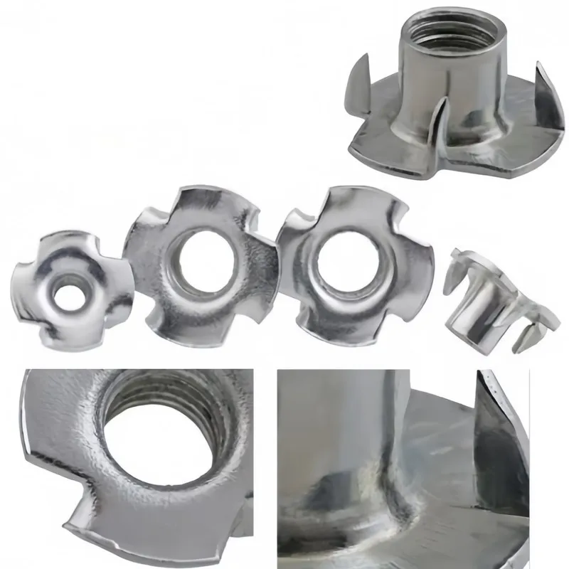 

5pcs M4 Multi-tooth Anti-loosening Nut Four-claw T-type Push-lock For Woodworking Cabinets Brackets Climbing Gear