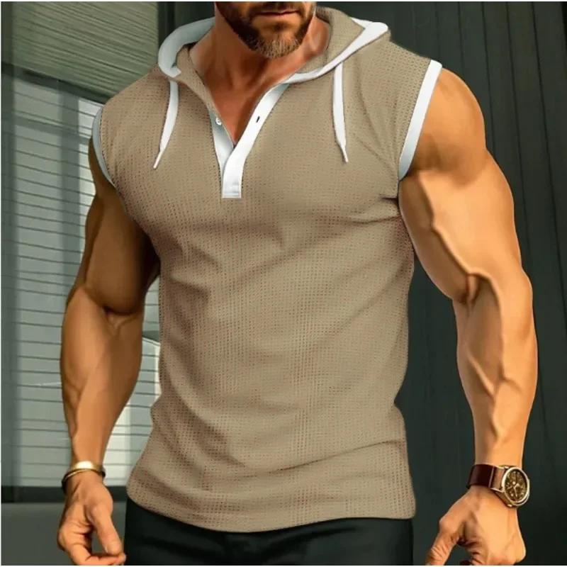 Summer New  Gym Clothing Men's Vests Hooded Gym Tank Tops Trend Workout Sleeveless T-shirt Sports Running Fitness Tees Tank Top