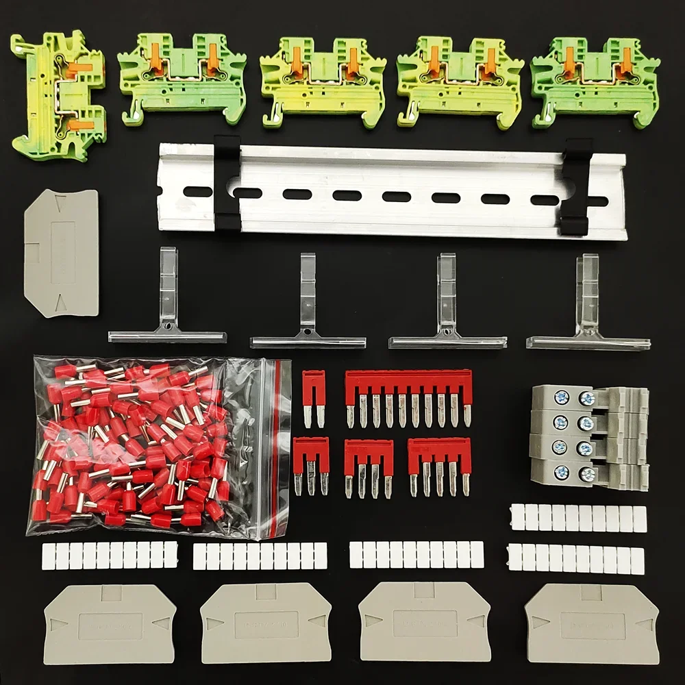 PTV2.5 Side-Entry Push-in Connection Din Rail Terminal Block 12AWG Cable Wiring Electrical Wire Connector Assembly Combined Kit
