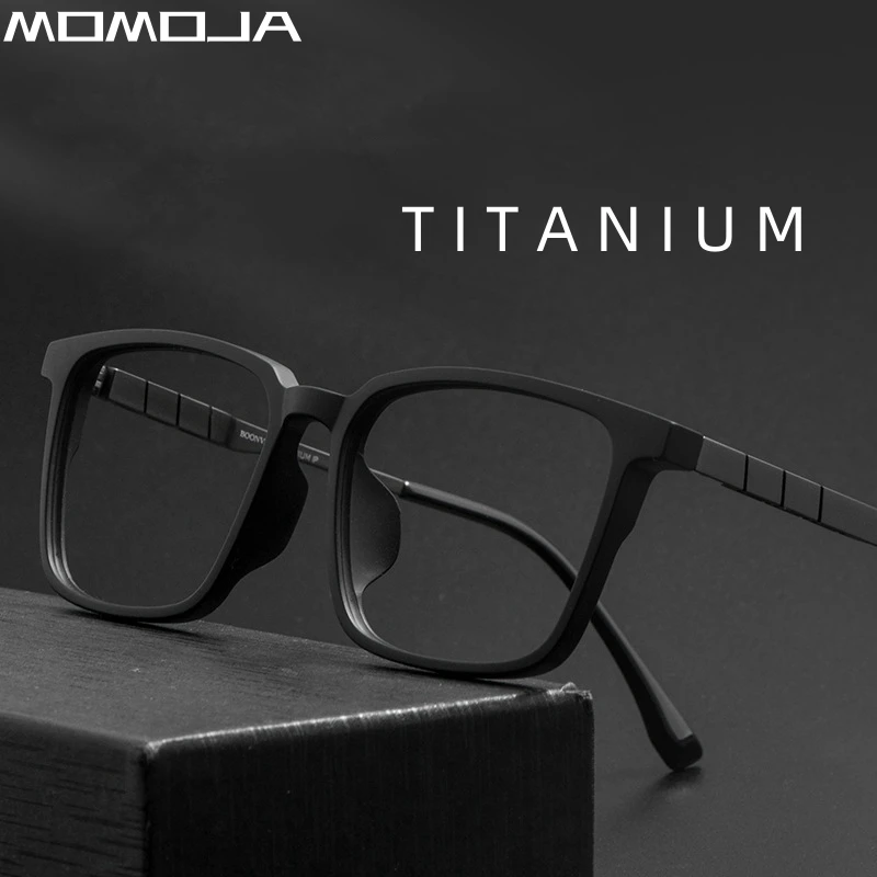 MOMOJA Moda Óculos Retro Praça Titanium Transparente Óculos Ópticos Prescrição Óculos Quadro Para Homens E Mulheres BV9007Y