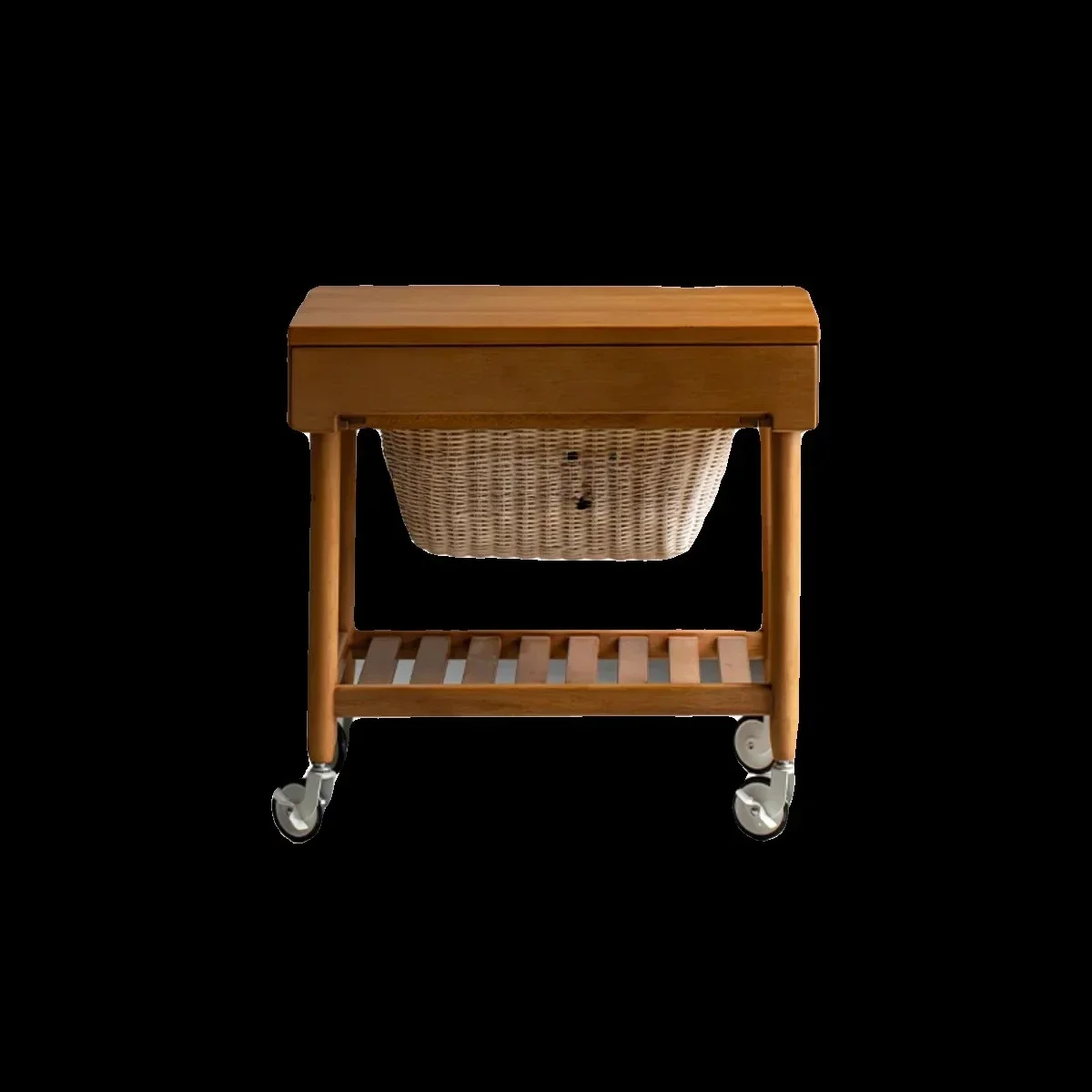 · Medieval, retro simple teak all solid wood basket mobile cart storage side cabinet log wind