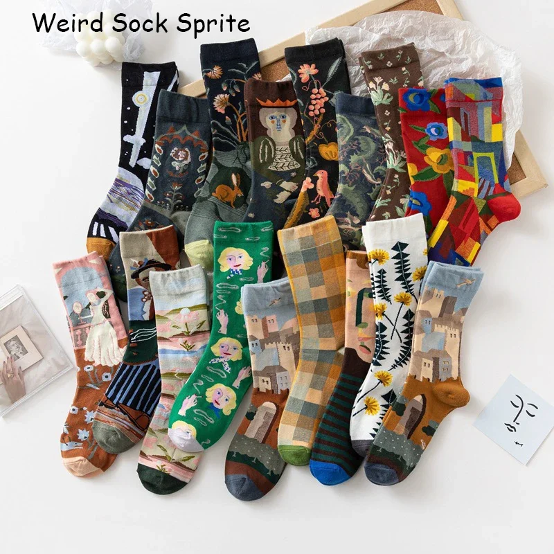 Socks women's stockings literary retro French tide socks autumn and winter cotton high-top couple mid-tube socks wholesale