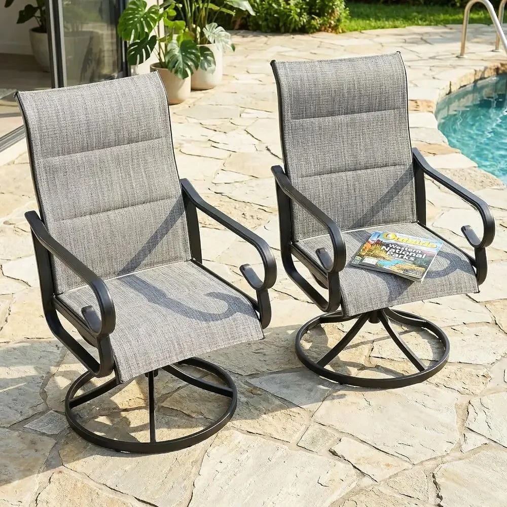 2-Piece Outdoor Swivel Dining Chairs Set with High Back Textilene Seats and Powder Coated Frame in Light Gray