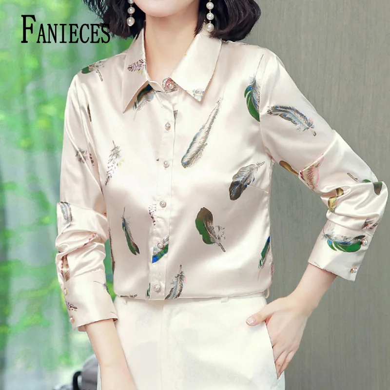 FANIECES S-4XL Spring Vintage Satin Women Blouse Autumn Polo Collar Button Long Sleeve Shirt Elegant Casual Loose Tops 6197