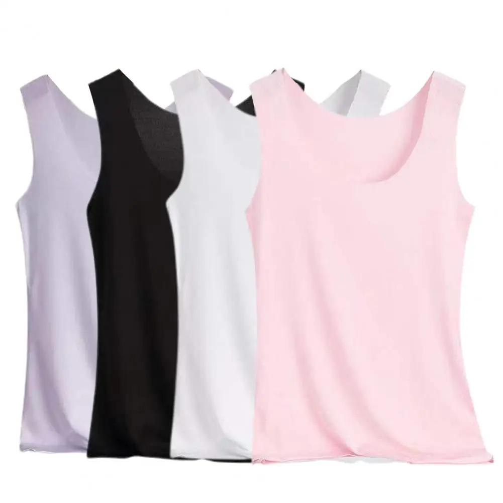 Women Ice Silk Seamless for Tank Top Basic Sleeveless O-Neck Racerback Thin Shirts Plain Solid Color Yoga Vest Undershirt