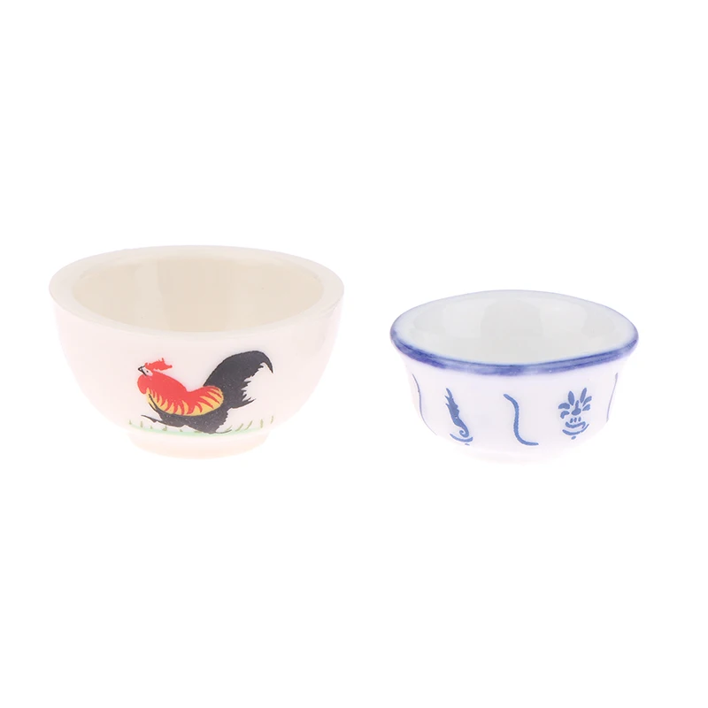 Miniature Kitchen hand-painted ceramic rooster blue and White Bowl simulation creative food and play decorations