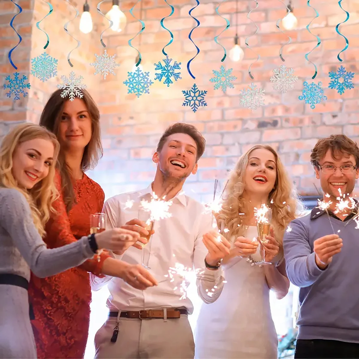 24 Gefrorene Blau-Silberne Schneeflocken-Vortex-Dekorationen Regenbogen-Deckenstreifen Geeignet für Weihnachts- und Geburtstagsfeiern – Detail 4
