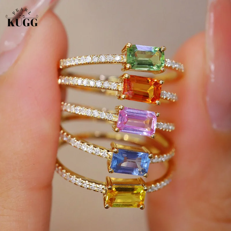 

KUGG 18K розовое золото, кольца, настоящий Натуральный аквамарин, блестящая квадратная форма в стиле INS, искусственная бижутерия для женщин