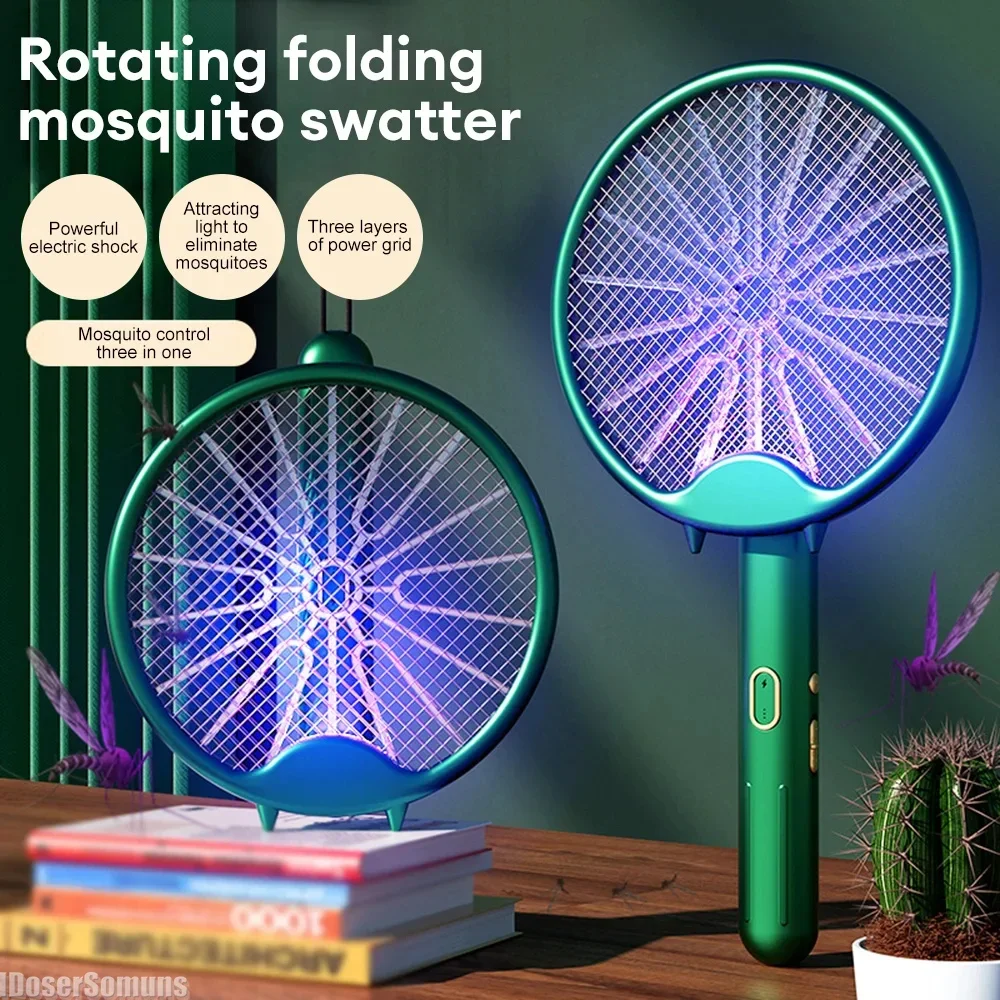 

USB 3000V Electric Mosquito Racket Mosquito Killer Lamp Rechargeable Foldable Mosquito Swatter Fly Swatter Repellent Lamp