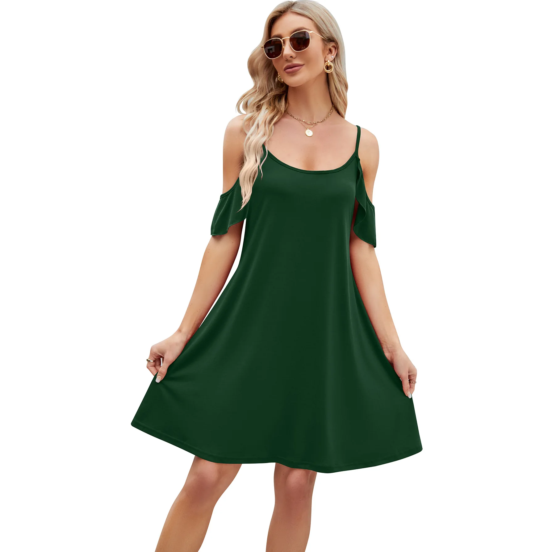 YJKDYK vestidos de verano para mujer, camisola informal, chaleco sin hombros, mangas con volantes, Vestido de playa para mujer