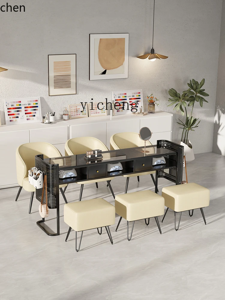 YFY طاولة أظافر بسيطة، مكنسة كهربائية مدمجة لطاولة متجر تجميل الأظافر