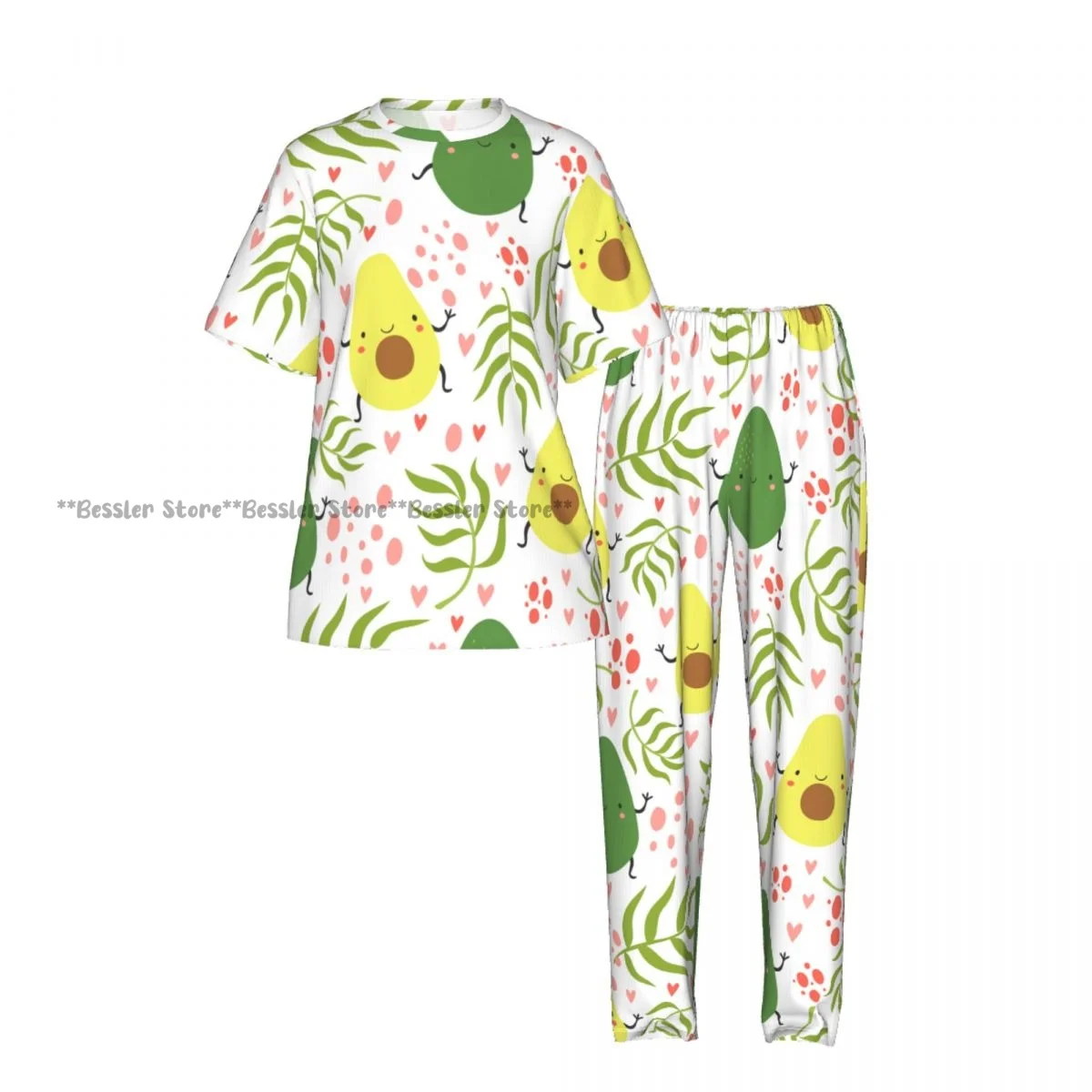 Women's Pajamas Set Avocado Palm Branches Short Sleeve Sleepwear 2 Piece Homewear Loungewear