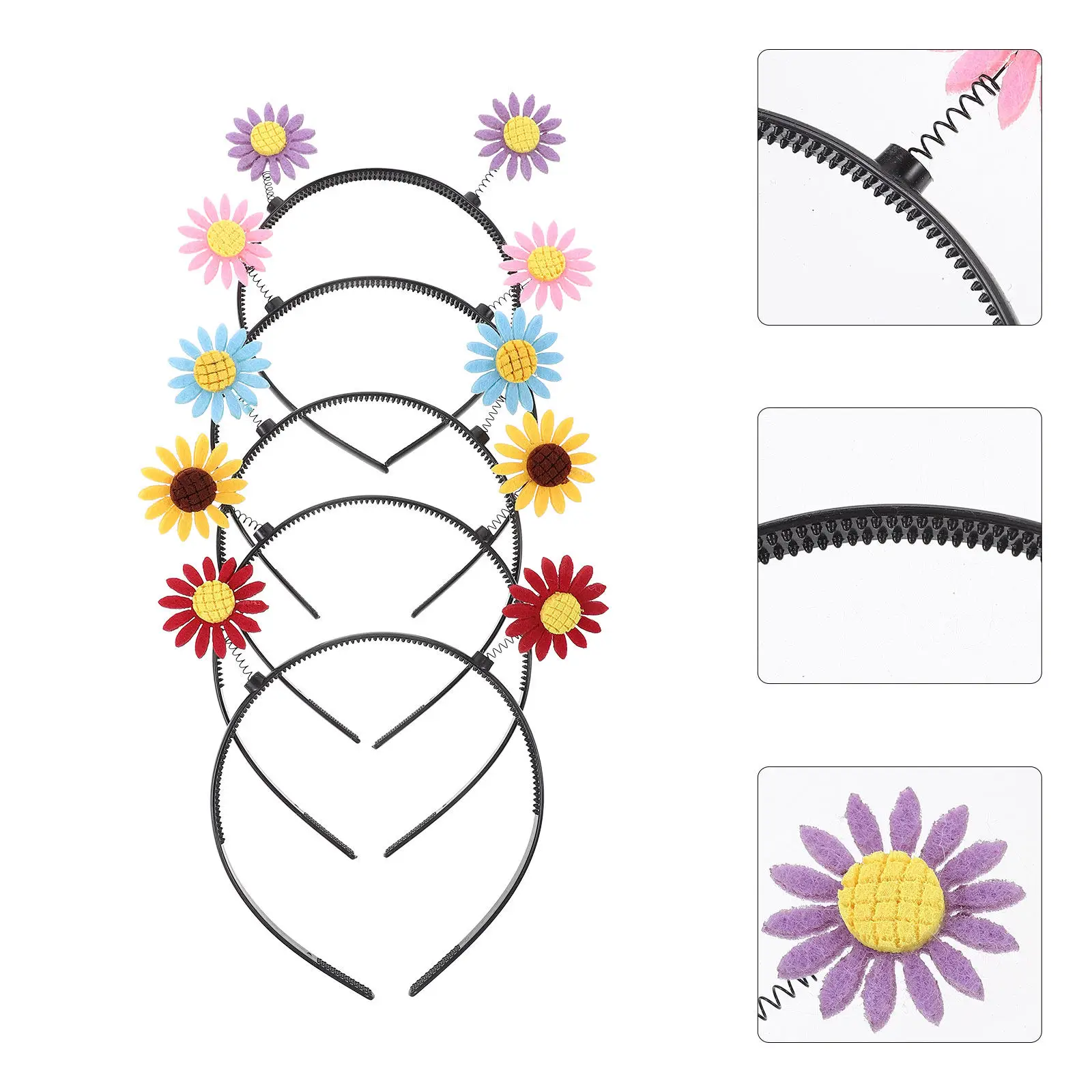 

5Pcs Flower Hair Hoops Kids Elastic Sunflower Headbands Colorful Spring Party Headdress Lightweight Comfortable for Carnival
