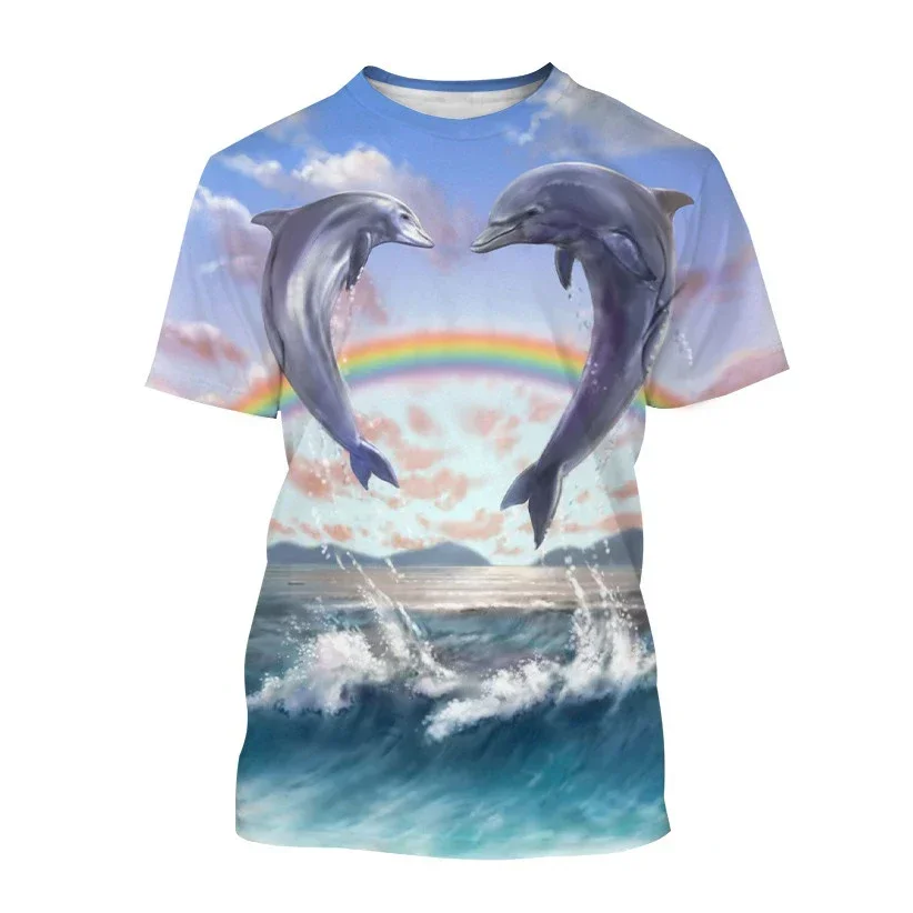 Summer Men Fashion Casual Cool Personality Animal Dolphin Graphic 3D Printing T Shirts Oversized O-neck Short Sleeve Tops