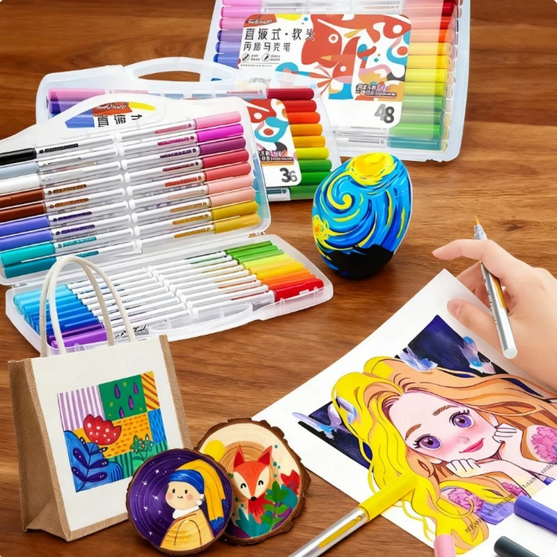 

12/24/36/48 цветов, прямой жидкий акриловый маркер, штабелируемый цвет, проницаемый для ручной росписи, дизайн иллюстраций граффити